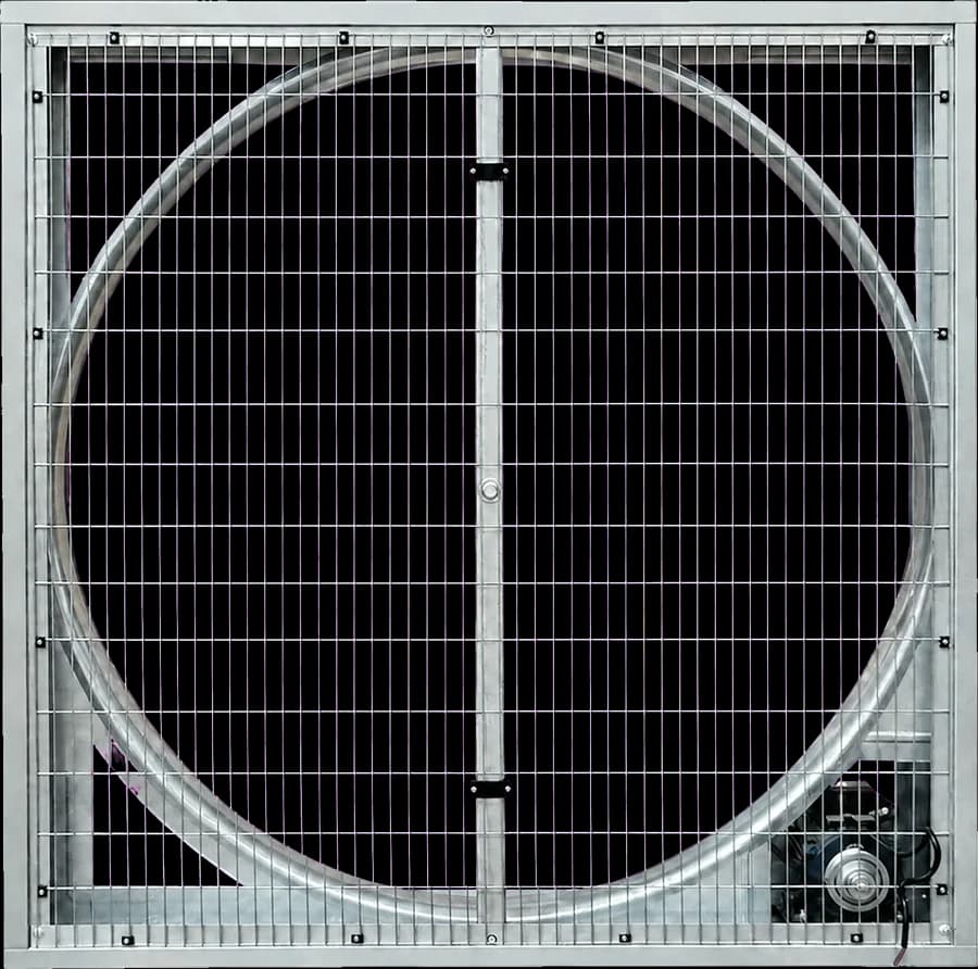 MERFAN 140x140 kare aksiyel endüstriyel fan — galvaniz gövde, koruma ızgarası ve kayış tahrikli motor